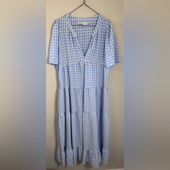 Petal and Pup women’s Blue Gingham Checkered maxi with sleeves dress size small - Picture 1 of 4